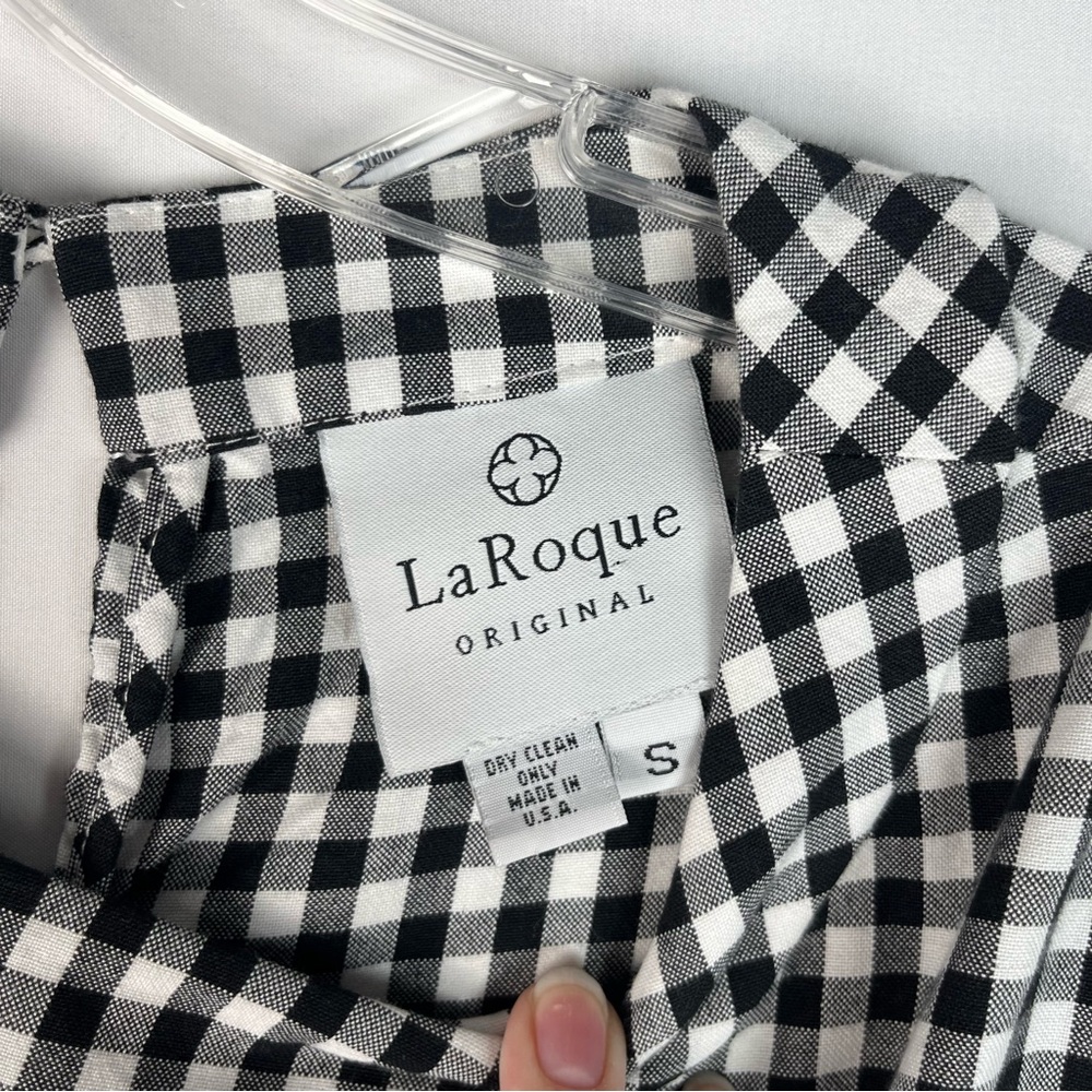 LaRoque Original White & Black Gingham Plaid Peplum Hem Knit Ruffle Sleeve Top - Picture 7 of 7